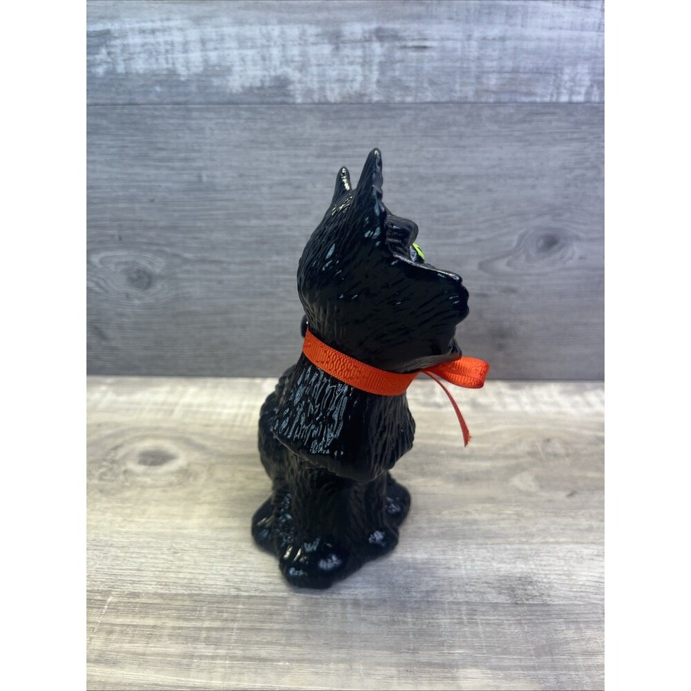 Kitsch Textured Ceramic Black Cat Scary Halloween Green Eyes Vintage - Picture 3 of 6
